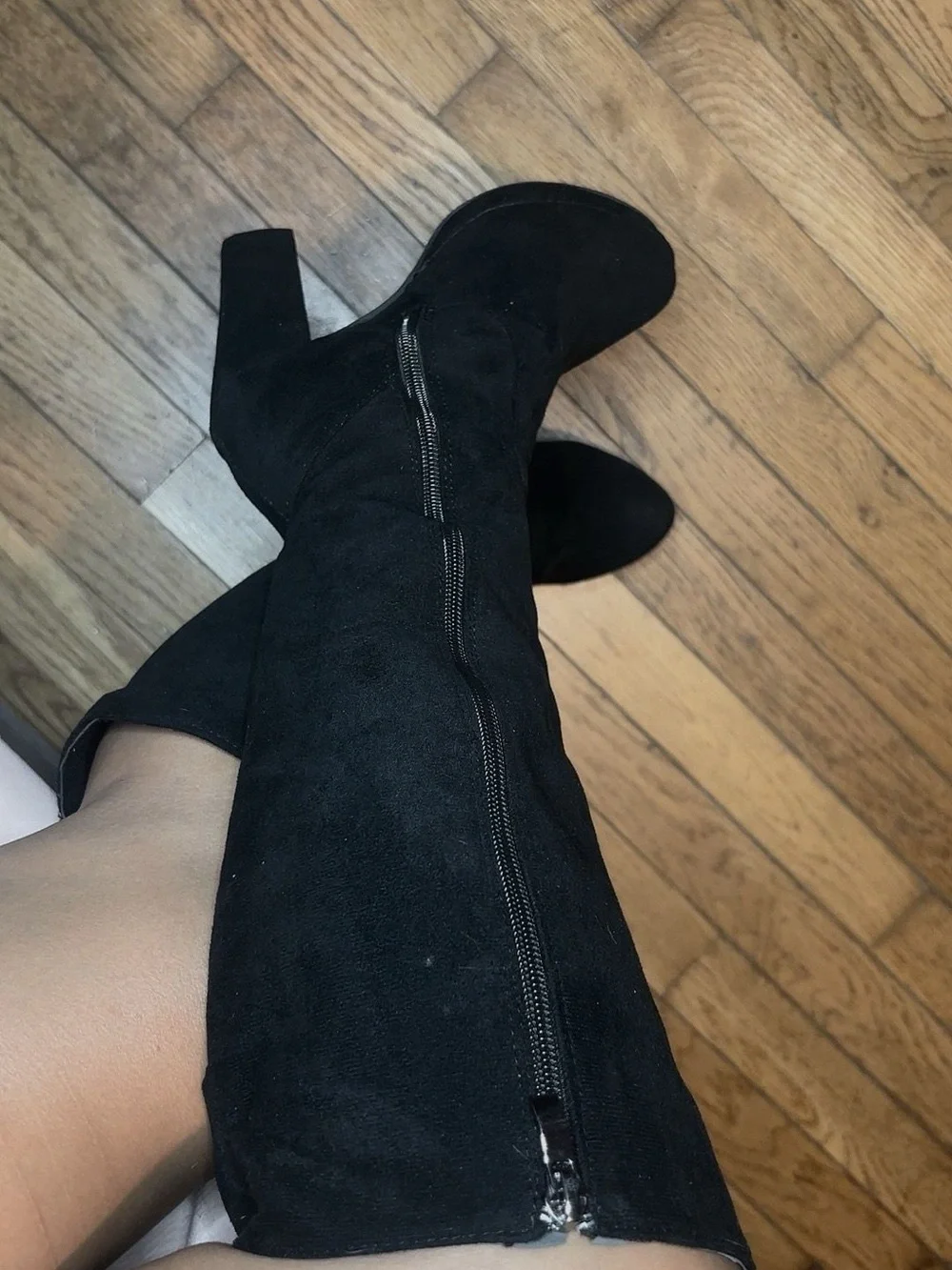 Women's Black Over-the-Knee Suede Block Heel Boots